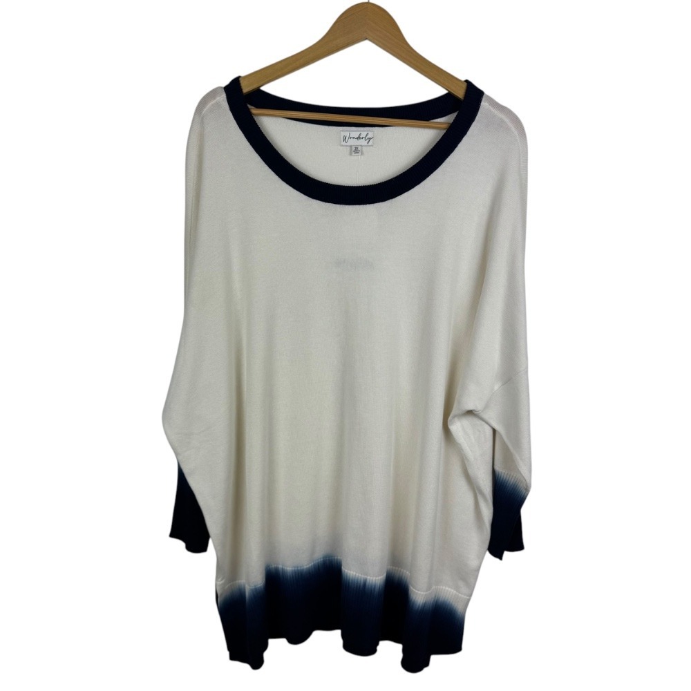 NWT Wonderly‎ Blue Dip Dye Sweater Sz 2X Knit Top Oversized Casual Comfy Cozy